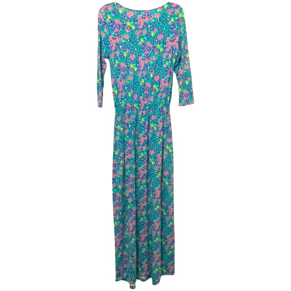 Lilly Pulitzer Floral Maxi Dress Scoop Neck 3/4 Sleeves Green Blue Large - Picture 6 of 9